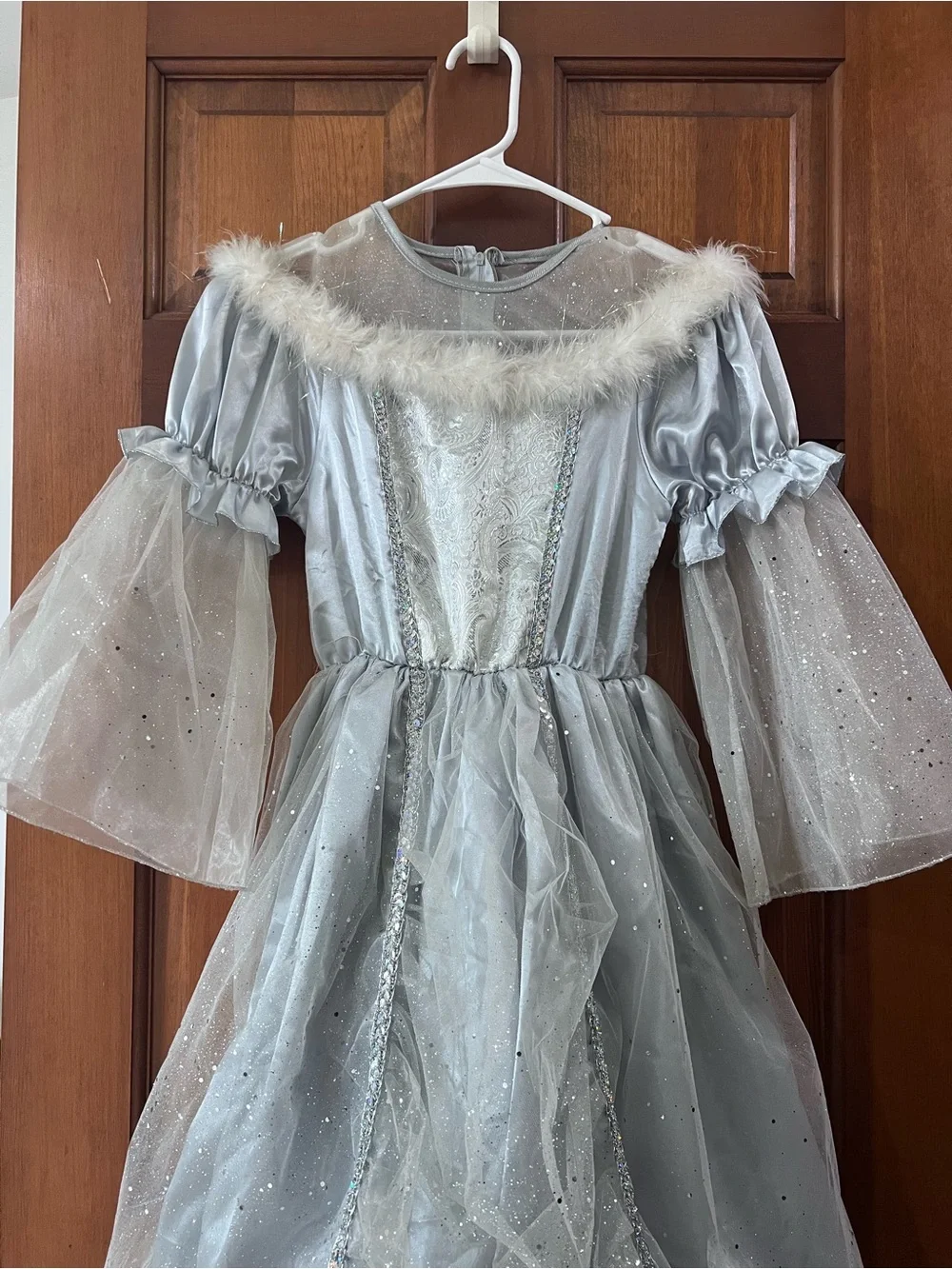 Silver Ice Princess Costume Dress Glitter Tulle Faux Fur Halloween BEAUTIFUL